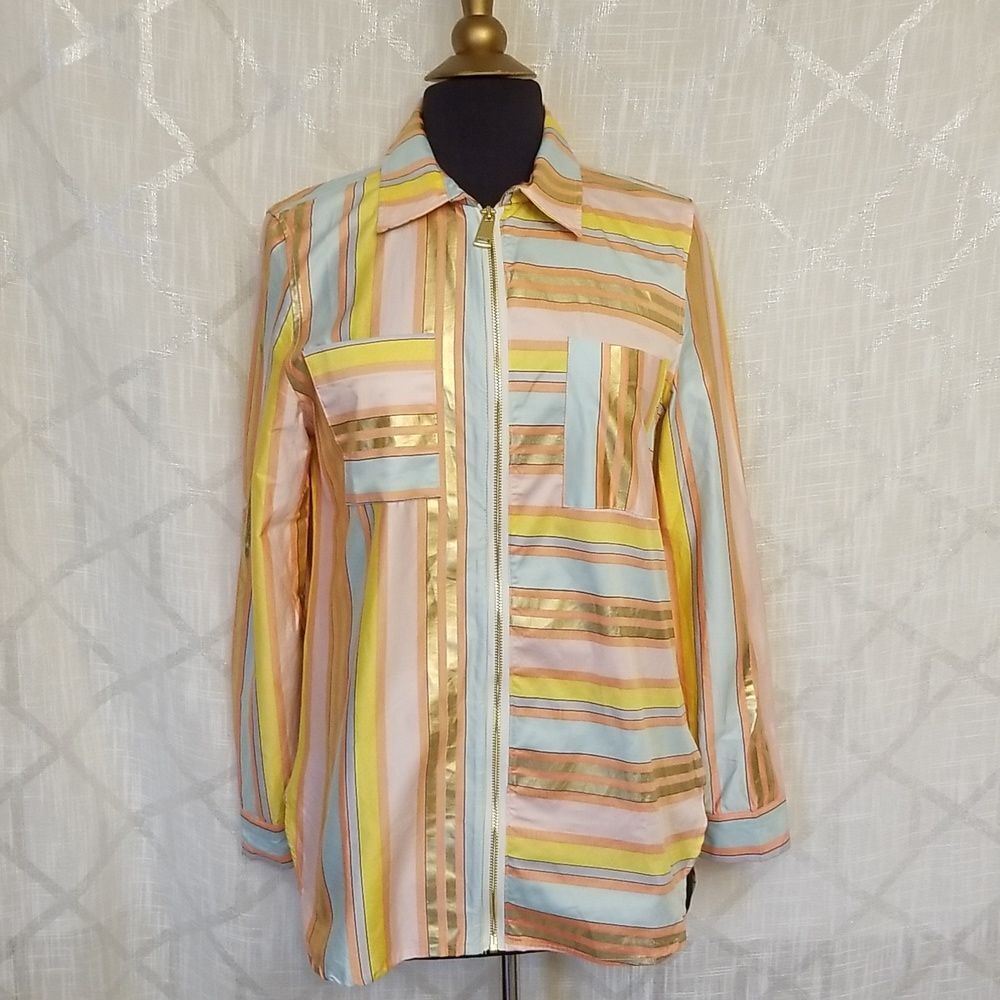 Berek Retro Shirt Top Women's Large Button Down Striped 80s 90s